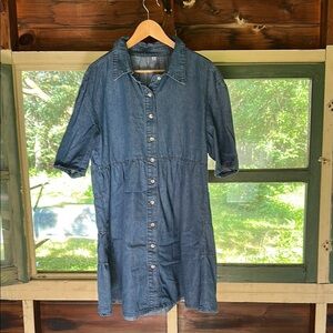 Denim Button-Up Babydoll Dress XL